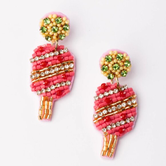 Michelle McDowell Women's Pink and Gold Beaded On Court Fashion Earrings - Picture 1 of 4